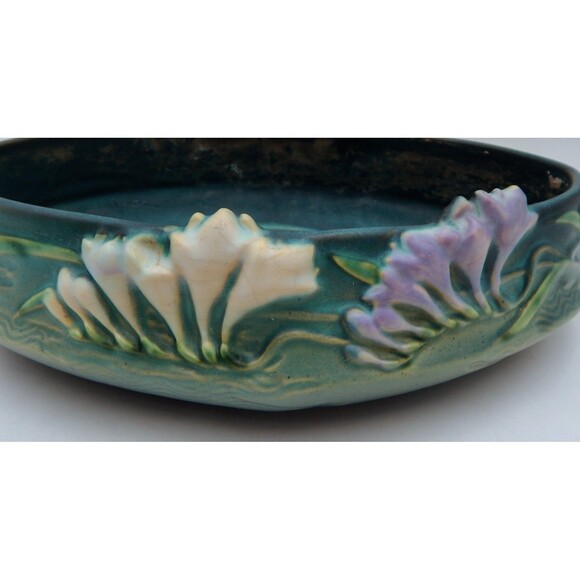 Roseville FREESIA Green 1945 Vintage Art Pottery Ceramic Console Bowl 466-10 - Picture 15 of 15